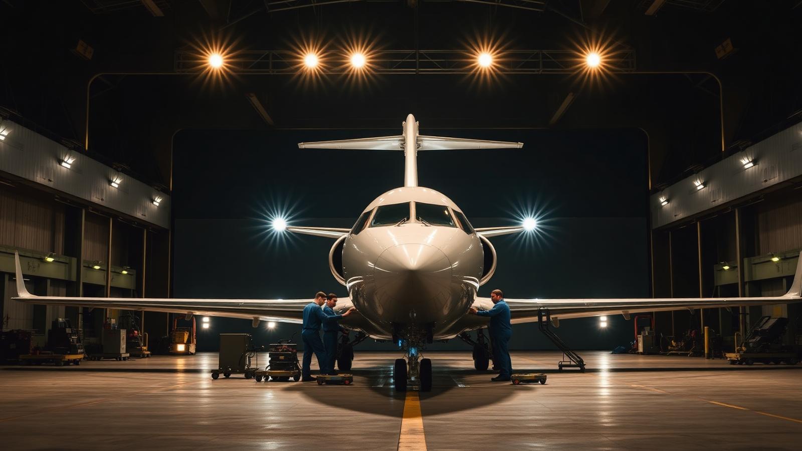 Hangar de manutenção aeronáutica à noite — análise da reestruturação da Azul